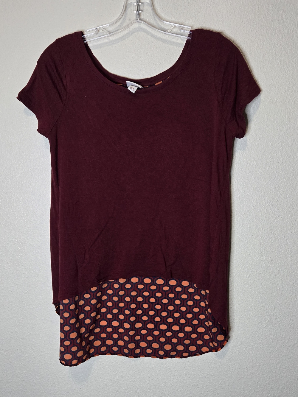 Merona Boho Colorblock Blouse • Maroon Scoop Neck w/ Patterned Hem